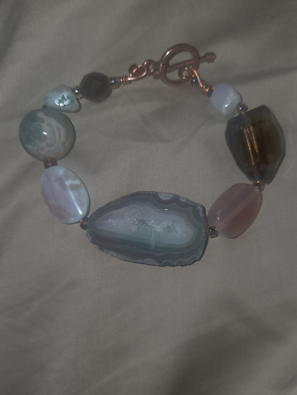 Handmade Multicolor Agate & Stone Bracelet with Rose Gold Toggle